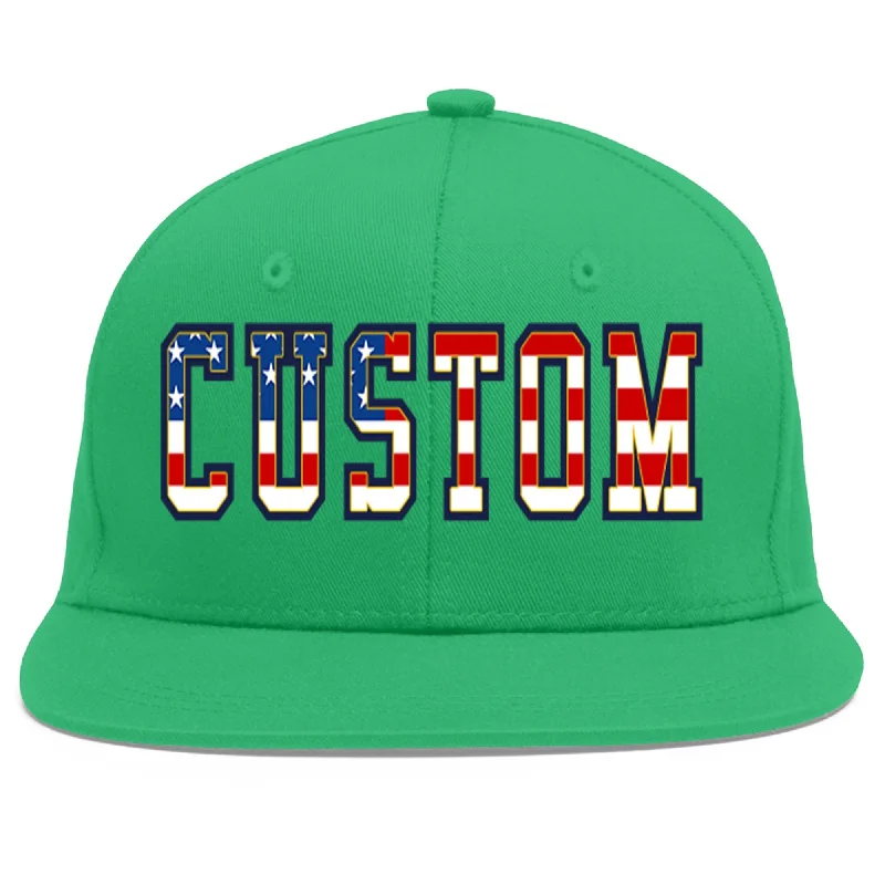 Trendy baseball caps for streetwear-Custom Teal Vintage USA Flag-Gold Flat Eaves Sport Baseball Cap