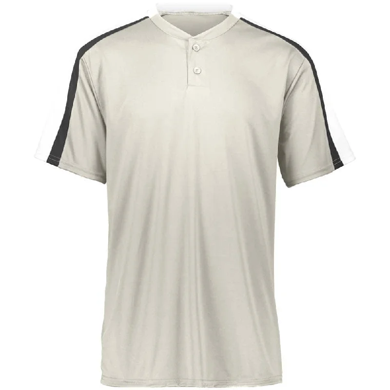 Baseball jerseys with moisture-wicking mesh fabric-Power Plus 2 Button Jersey Grey with White-Black