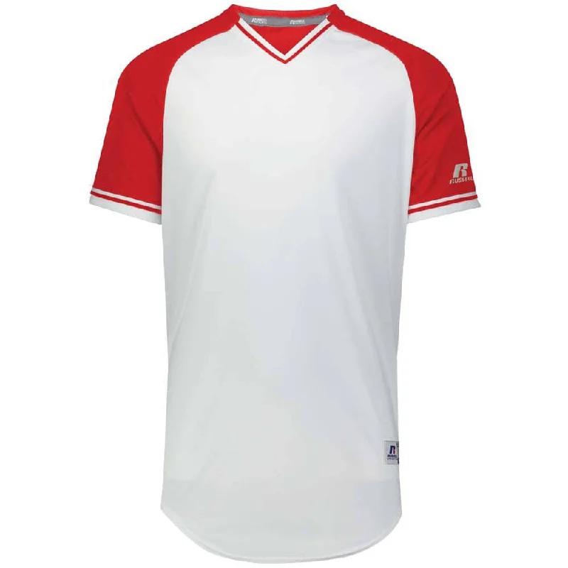 Baseball jerseys with oversized logos for team pride-Classic White-Red V-Neck Jersey