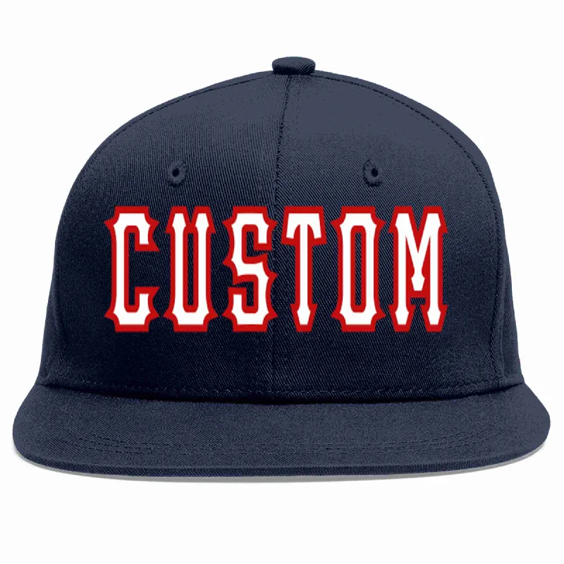 Trendy baseball caps for streetwear-Custom Navy White-Red Casual Sport Baseball Cap