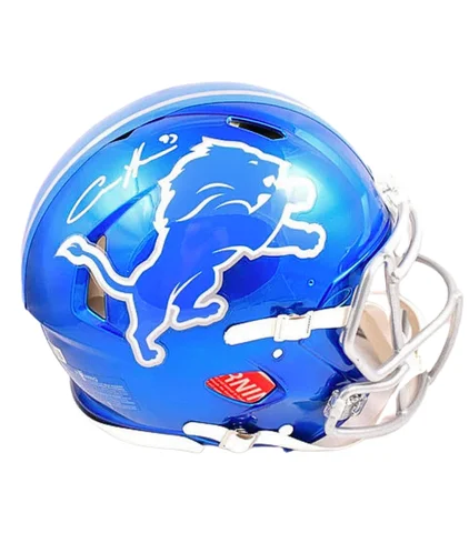 Comfortable inner lining materials for football helmets-Aidan Hutchinson Autographed Lions Flash Blue Full-Size Authentic Helmet