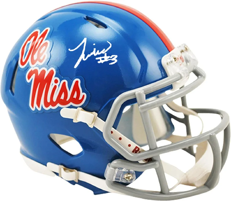 Balancing comfort and protection in football helmets-Antawane “Juice” Wells Jr.  Autographed Ole Miss Powder Blue Mini Helmet