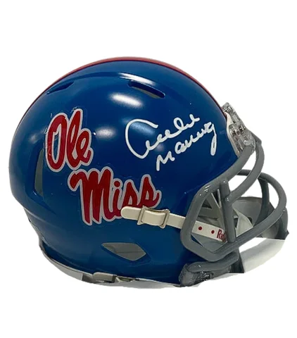 Advantages of professional football helmets-Archie Manning Autographed Ole Miss Blue Mini Football Helmet