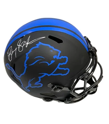 Combining football helmets with face masks effectively-Barry Sanders Autographed Detroit Lions Black Replica Helmet