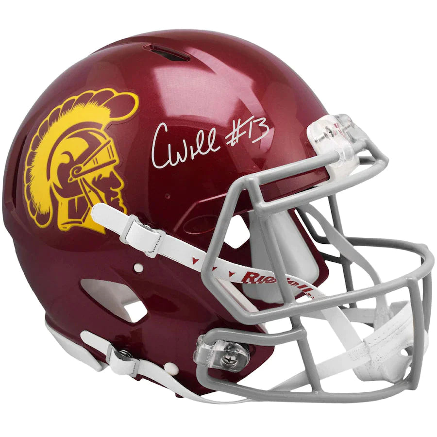 Combining football helmets with facial protection-Caleb Williams Autographed Authentic USC Full Size Helmet