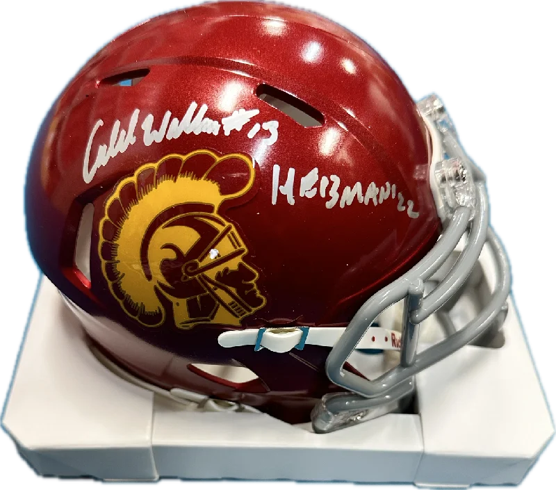 Best football helmets for young players-Caleb Williams USC Trojans Autographed "Heisman'22" Inscription Mini Helmet