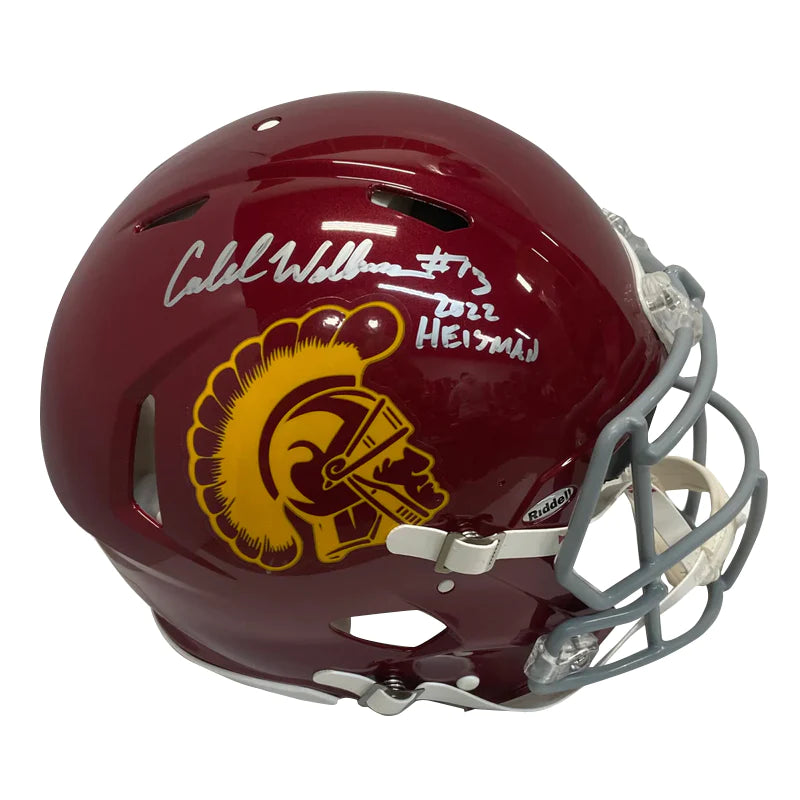 Football helmets for different age groups-Caleb Williams USC Trojans Autographed Riddell Speed Authentic Helmet with "2022 Heisman" Inscription