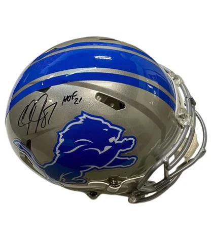 Pairing football helmets with protective gear-Calvin Johnson Autographed “HOF 21” Lions Authentic Football Helmet