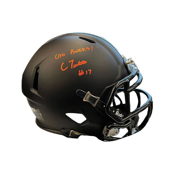 Football helmets suitable for practice use-Carnell Tate Autographed "Go Bucks" Ohio State Black Mini Football Helmet