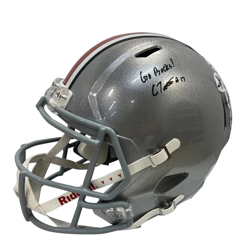 Football helmet fit and adaptability-Carnell Tate Autographed "Go Bucks" Ohio State Silver Mini Football Helmet