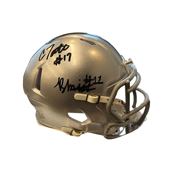 Football helmet protection level ratings-Carnell Tate & Brandon Inniss Autographed Ohio State Silver Mini Football Helmet