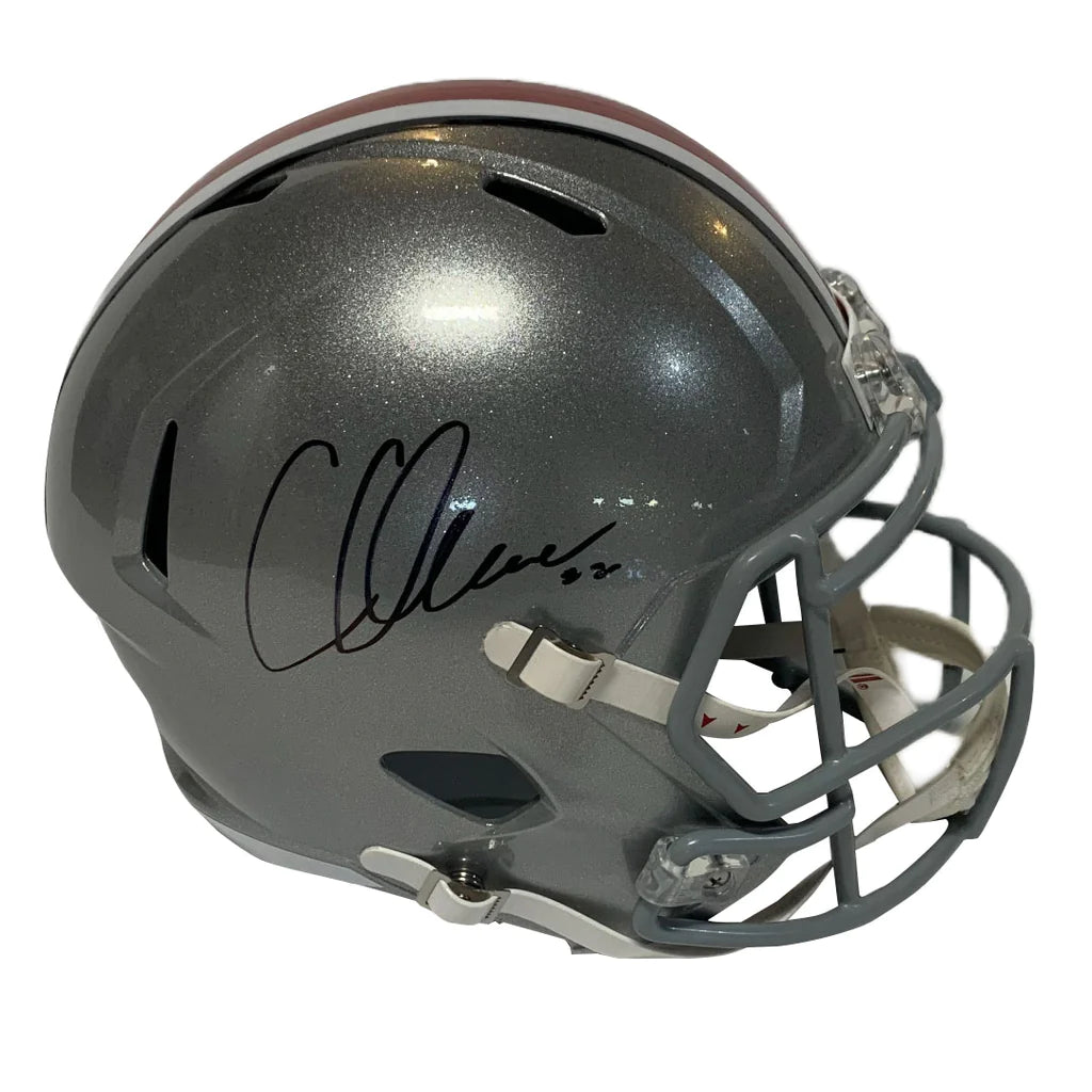 Football helmets for professional games-Chris Olave Autographed Ohio State Full Size Replica Helmet