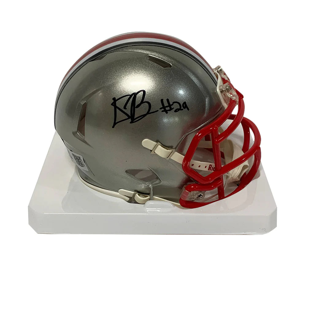 Combination of football helmet and face mask for protection-Denzel Burke Autographed Ohio State Flash Mini Helmet