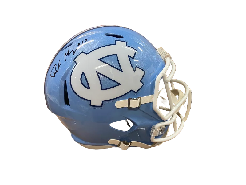 Football helmet protective capabilities-Drake Maye Autographed UNC Replica Football Helmet