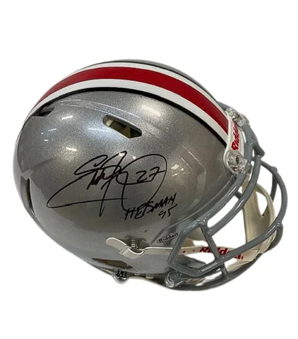 External impact-resistant design in football helmets-Eddie George Autographed "Heisman 95" Ohio State Silver Authentic Helmet