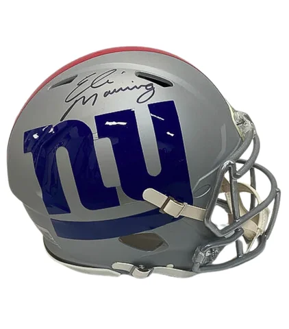 Technology used in football helmets-Eli Manning Autographed NY GIants Alternate Grey Speed Authentic Football Helmet