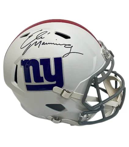 Football helmet breathability designs-Eli Manning Autographed NY Giants Flat White Alternate Speed Replica Football Helmet