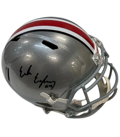 Customizable football helmet options-Emeka Egbuka Autographed Ohio State Silver Replica Helmet