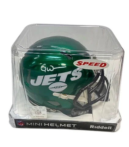 Safety certifications for football helmets-Garrett Wilson Autographed New York Jets Green Mini Helmet