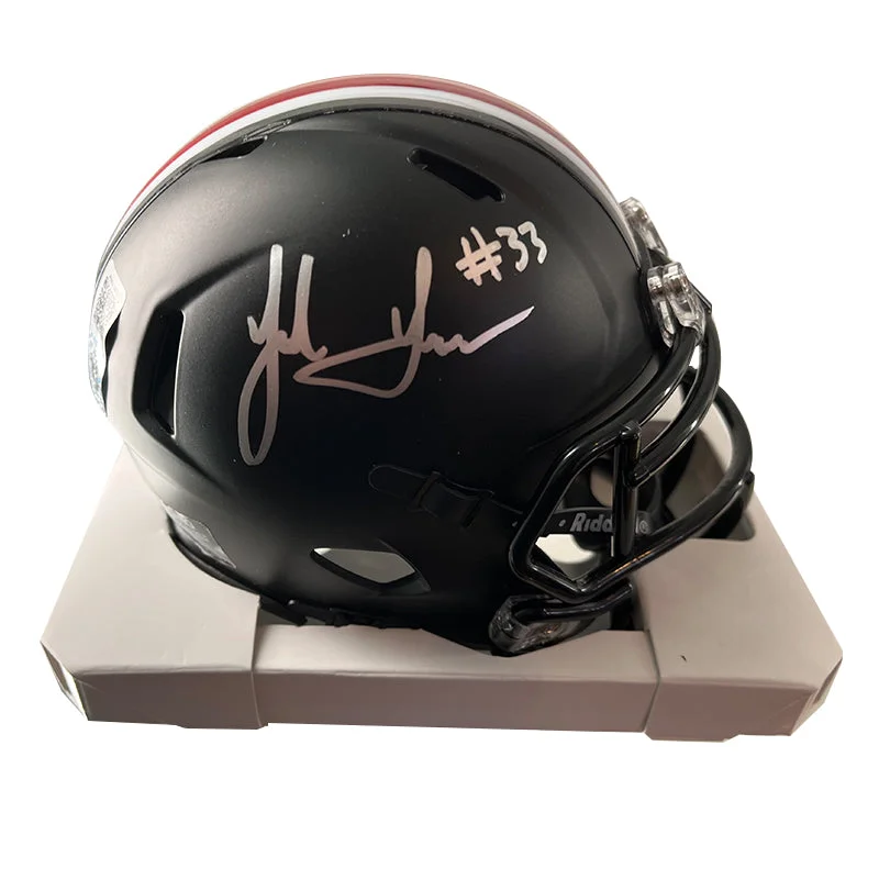 How football helmets provide head protection-Jack Sawyer Autographed Alternate Black Ohio State Mini Helmet (Signed in Silver)