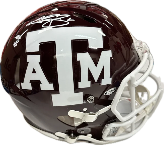 How to select football helmets with proper safety standards-Johnny Manziel Autographed "12 Heisman" Texas A&M Authentic Maroon Football Helmet