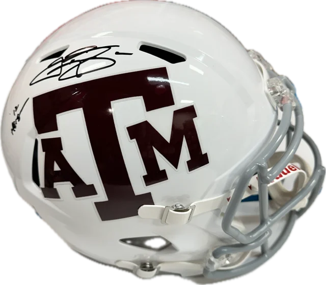 Improving football helmet safety features-Johnny Manziel Autographed "12 Heisman" Texas A&M White Replica Football Helmet