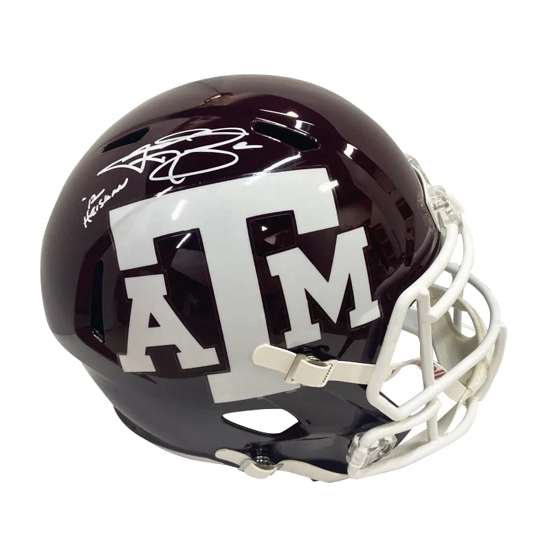 How to choose a football helmet-Johnny Manziel Autographed Texas A&M "12 Heisman" Maroon Replica Helmet