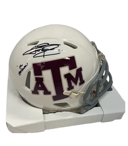 Best football helmet safety features-Johnny Manziel Autographed Texas A&M "'12 Heisman" White Mini Football Helmet