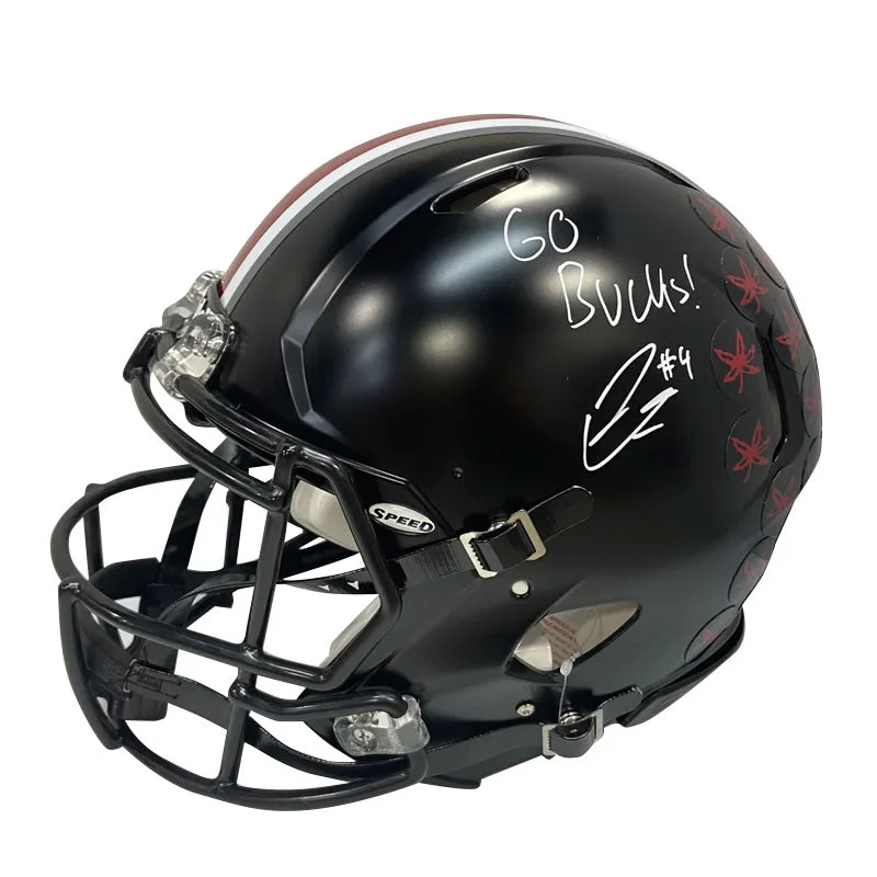 Outer shell materials for football helmets-Julian Fleming Autographed "Go Bucks" Ohio State Black Authentic Football Helmet