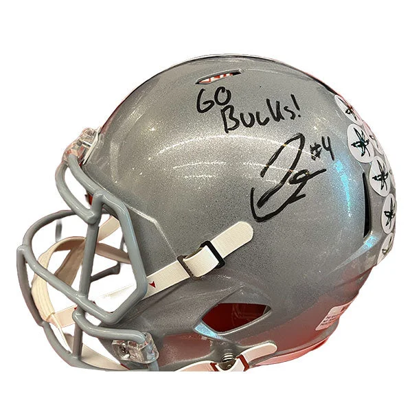 Recommended football helmets for professional players-Julian Fleming Autographed "Go Bucks" Ohio State Silver Authentic Football Helmet