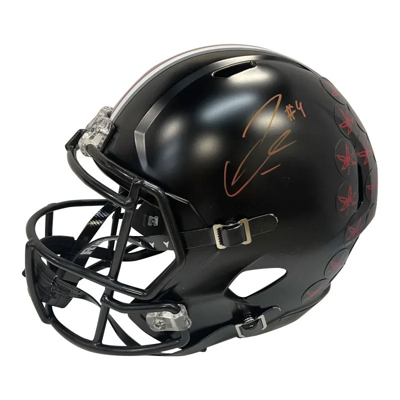 Football helmets for children-Julian Fleming Autographed Ohio State Black Replica Football Helmet (Red Signature)