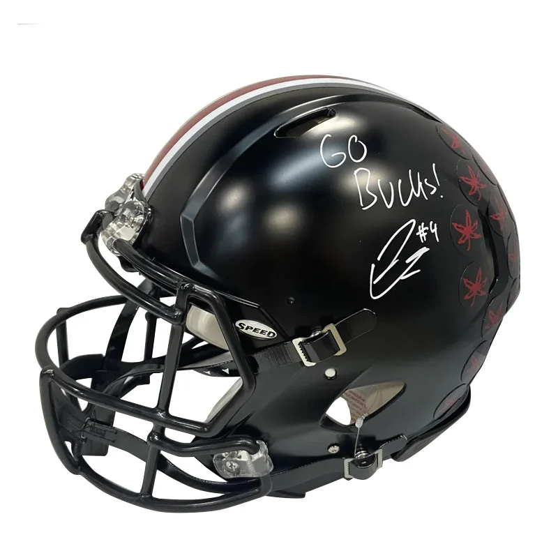 Football helmet shock-absorbing systems-Julian Fleming Autographed "Go Bucks" Ohio State Black Replica Football Helmet