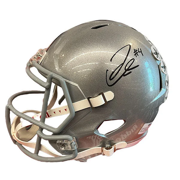 How to check the safety of a football helmet-Julian Fleming Autographed Ohio State Silver Replica Football Helmet