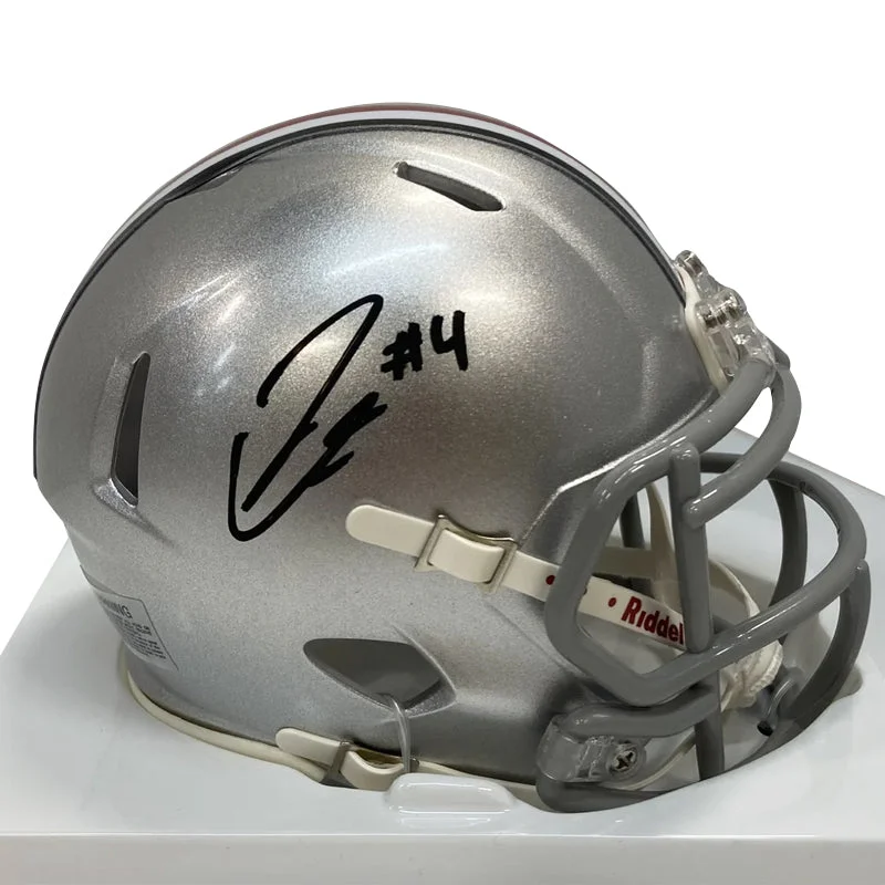 Face mask design for football helmets-Julian Fleming Autographed Ohio State Silver Mini Football Helmet