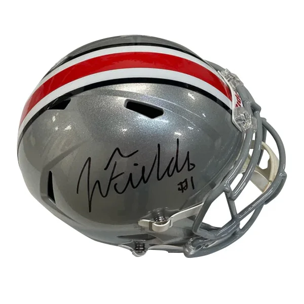 Inner padding and cushioning in football helmets-Justin Fields Autographed Ohio State Full Size Replica Helmet