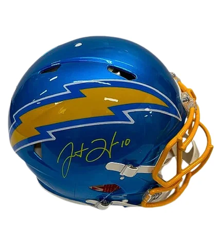 Football helmets for professional games-Justin Herbert Autographed Los Angeles Chargers Blue Authentic Helmet