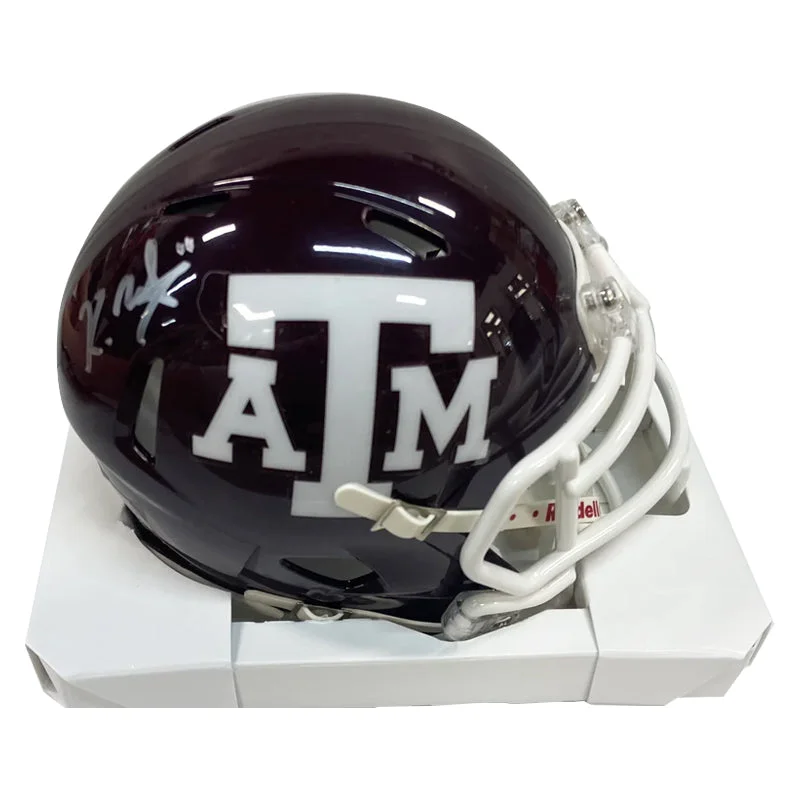 Materials used in football helmets-Kellen Mond Autographed Maroon Texas A&M Mini Helmet