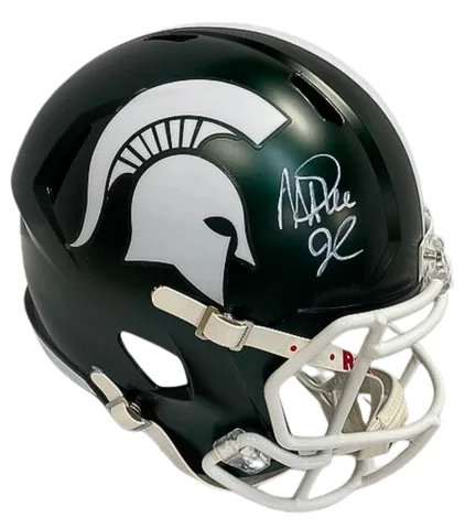 Face protection features in football helmets-Magic Johnson Autographed Michigan State Green Replica Football Helmet