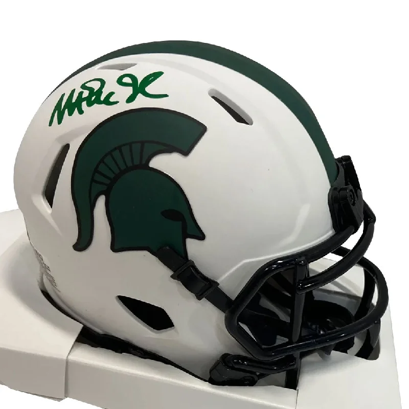 Combining football helmets with facial protection-Magic Johnson Autographed Michigan State White Mini Helmet