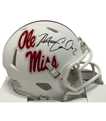 Outer shell material choices for football helmets-Matt Corral Autographed Ole Miss White Alternate Speed Mini Football Helmet