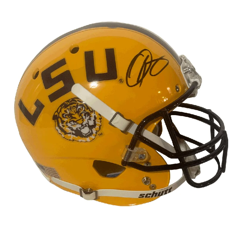 Combining football helmets with face masks effectively-Odell Beckham Jr. Autographed LSU Full-Size Replica Football Helmet