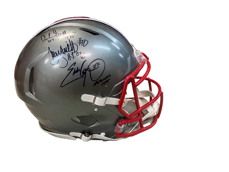 Football helmet adjustment systems-Ohio State Heismans Autographed "Heisman Inscriptions" Flash OSU FS Replica Helmet - Archie Griffin, Troy Smith & Eddie George