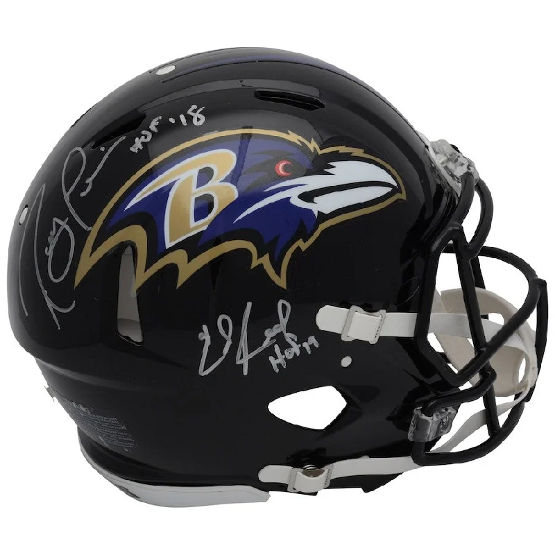 Comfortable inner lining materials for football helmets-Ray Lewis & Ed Reed Dual Autographed Ravens Full-Size Speed Authentic Helmet