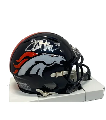 How to test the protection level of football helmets-Terrell Davis Autographed Denver Broncos Navy Mini Football Helmet