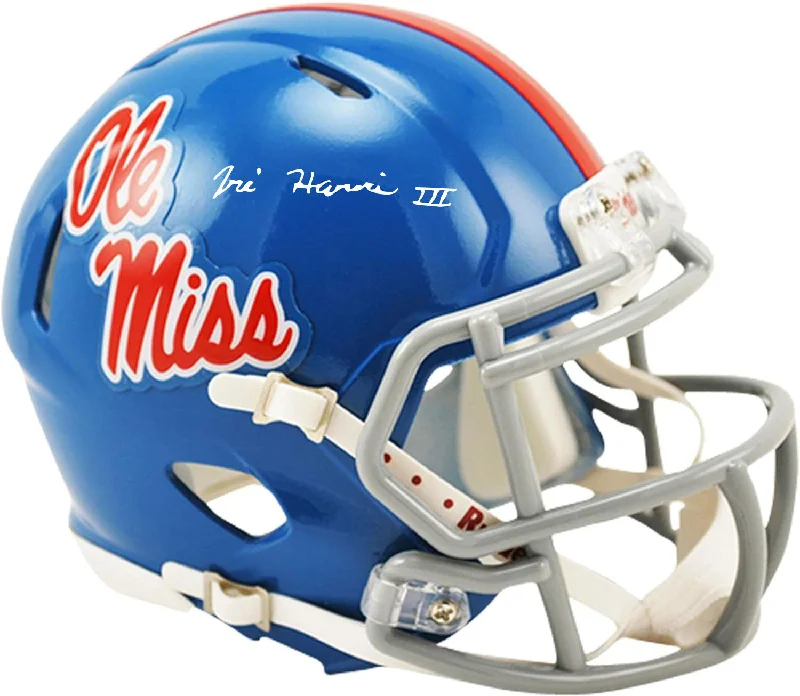 How to clean a football helmet-Tre Harris III Autographed Ole Miss Powder Blue Mini Helmet