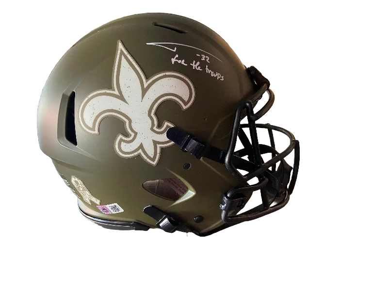 Pairing football helmets with protective gear-Tyrann Mathieu Autographed "For the Troops" Saints Authentic Salute to Service Full Size Football Helmet