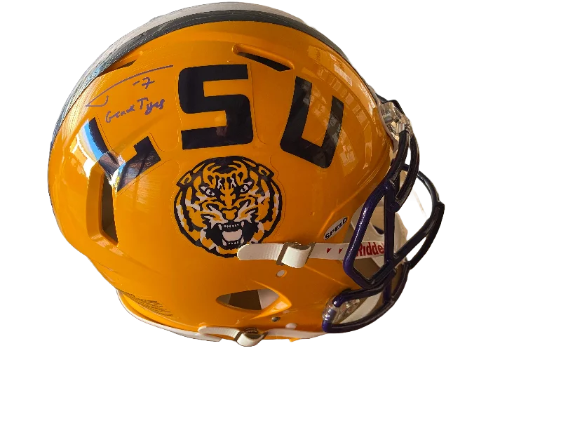 How to choose the best football helmet for your needs-Tyrann Mathieu Autographed "Geaux Tigers" LSU Replica Full Size Football Helmet