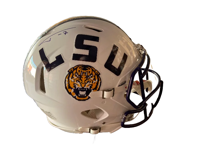 Football helmet weight and comfort-Tyrann Mathieu Autographed LSU Replica White Full Size Football Helmet