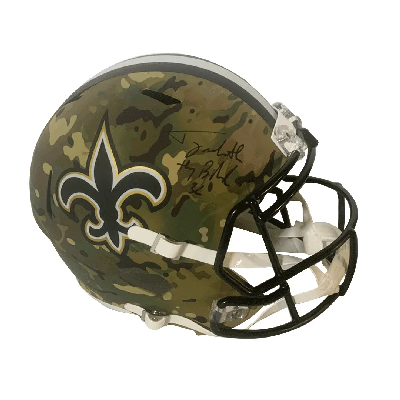 Outer shell material choices for football helmets-Tyrann Mathieu Autographed "Honey Badger" Saints Camo Replica Full Size Helmet