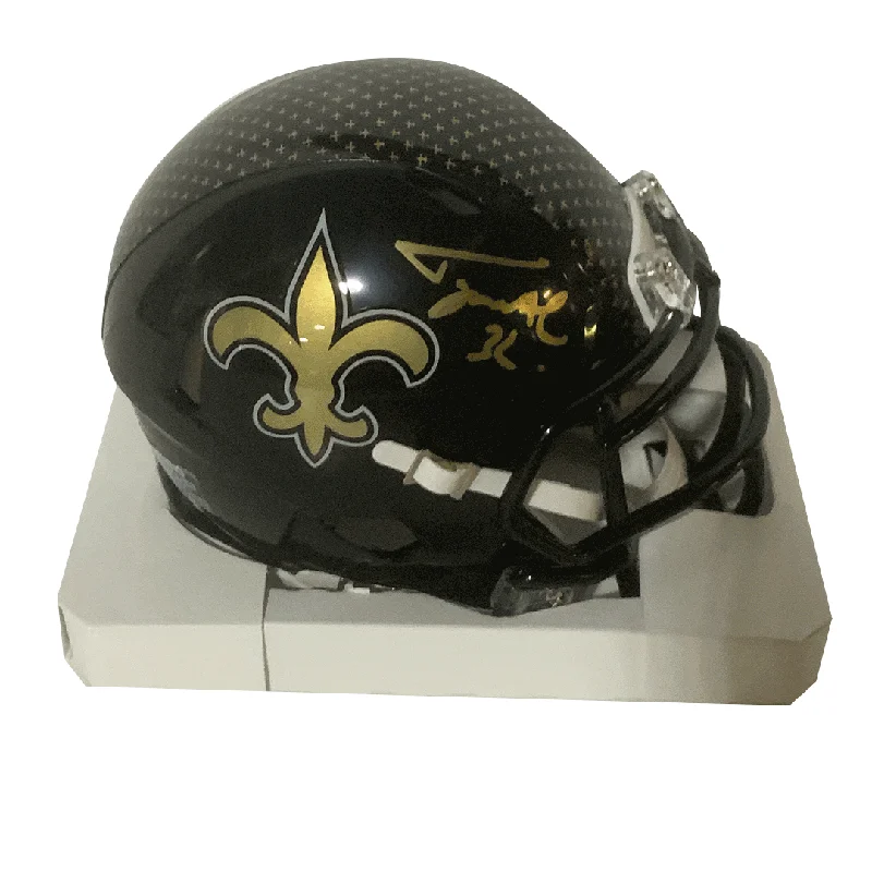 Football helmet breathability designs-Tyrann Mathieu Autographed Saints On Field Alternate Black Mini Helmet